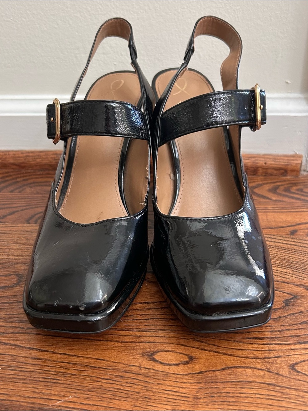 Sam Edelman Jildie Mary Jane Slingback Heels with Gold Buckle - Picture 4 of 12
